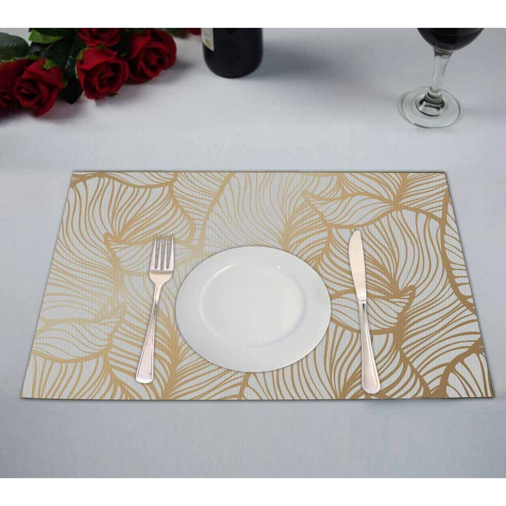 PKQWTM Damask floral Royal Gold leaf Kitchen Dining Table Mats
