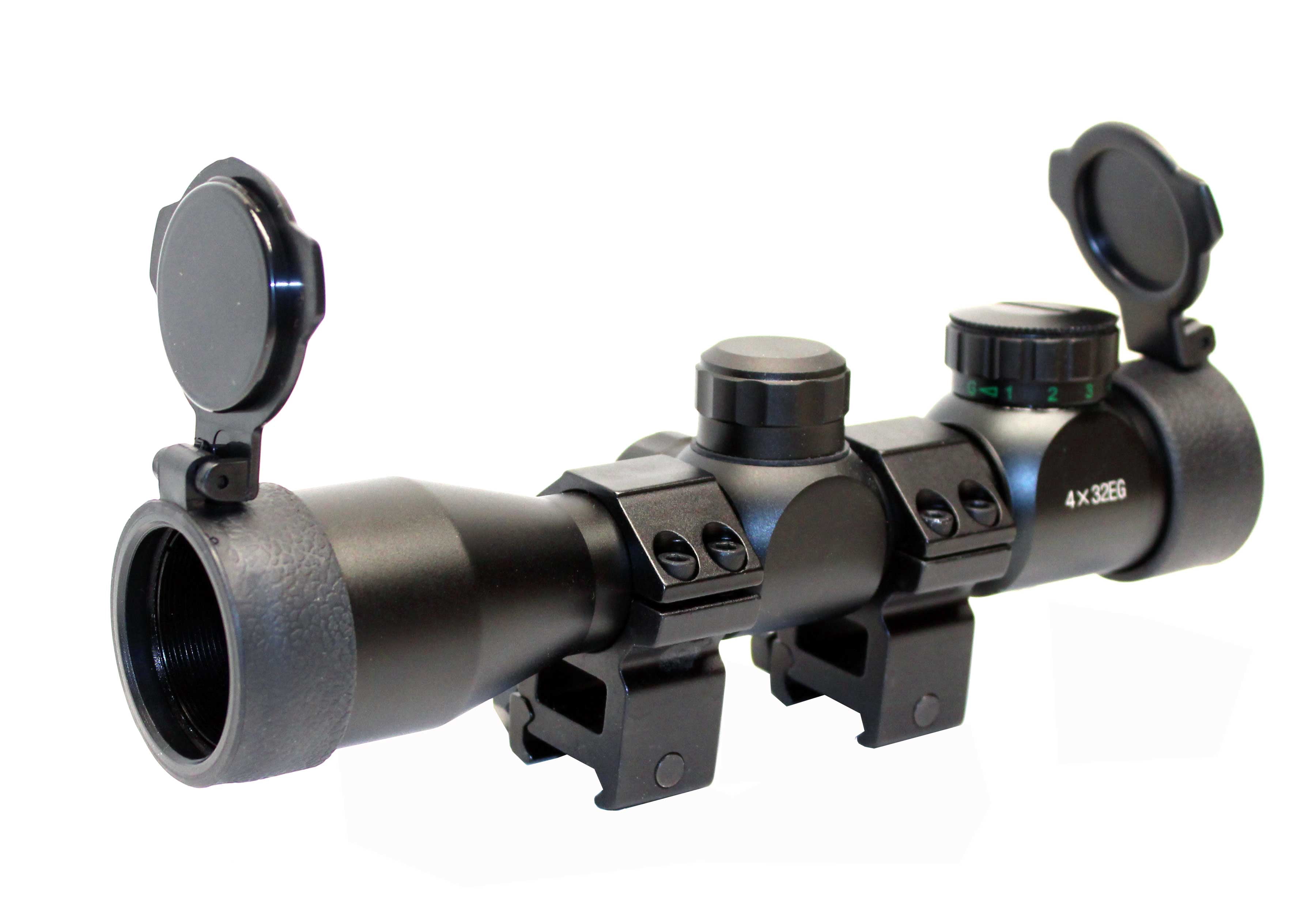 Trinity 4x32 hunting scope Illuminated red green reticle picatinny rail style aluminum black.
