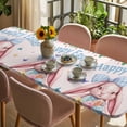 thumbnail image 3 of Happy Easter Table Cloths for 8 Foot Rectangle Tables, Cute Rabbits Eggs Flowers Butterflies Leaves Pink Patio Waterproof Elastic Fitted Tablecloths, Washable Rectangular Table Cover for Camping, 3 of 8