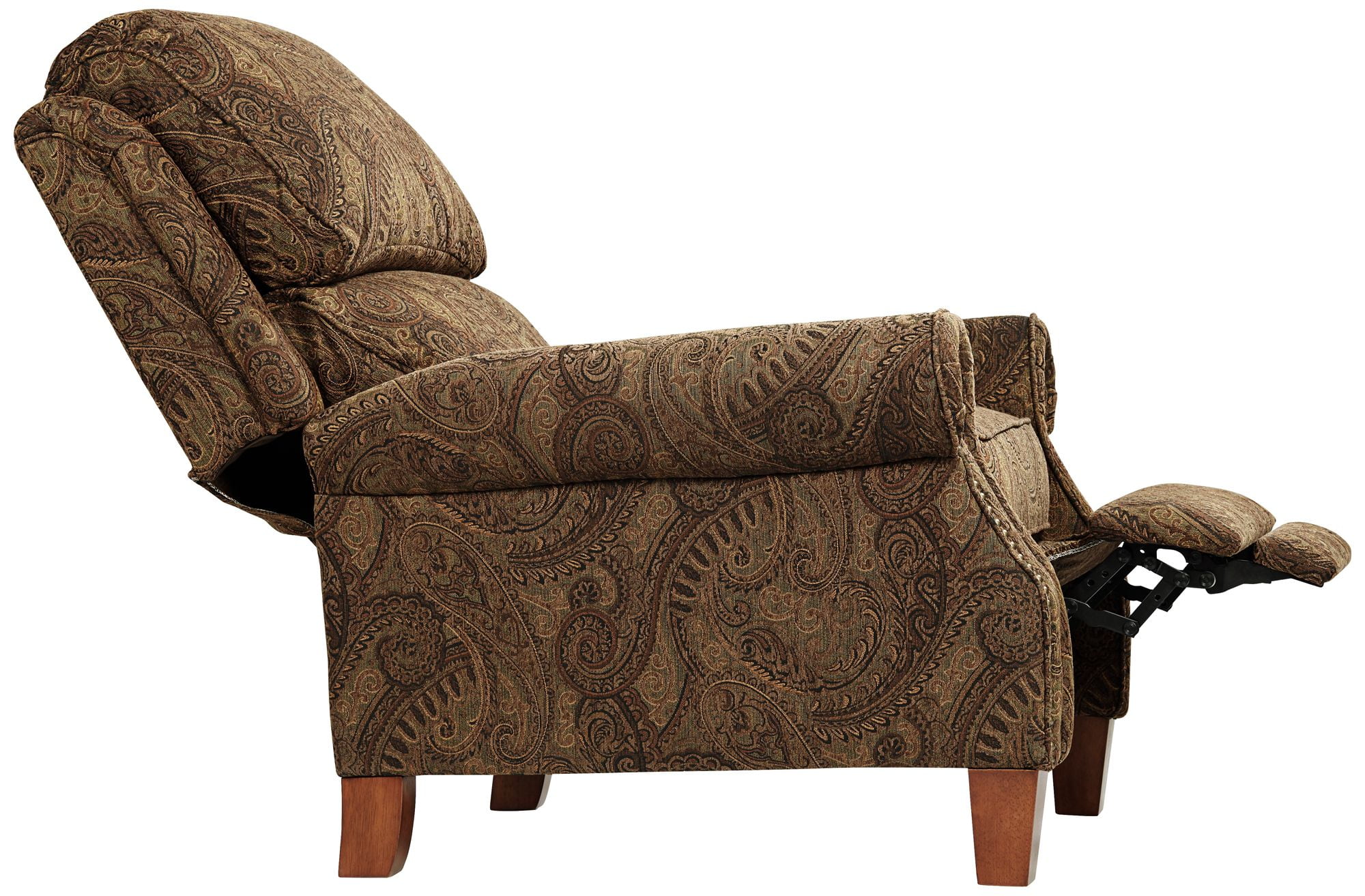 Kensington Hill Beaumont Warm Brown Paisley Patterned Fabric Recliner Chair Comfortable Push Manual Reclining Footrest for Bedroom Living Room Reading