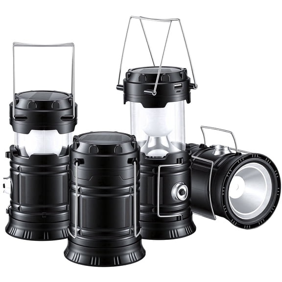 4 pack Solar Camping Lantern, IP65, Portable Collapsible LED Solar Flashlight, USB Rechargeable Emergency Hanging Light for Camping, Hiking, Indoor & Outdoor Use