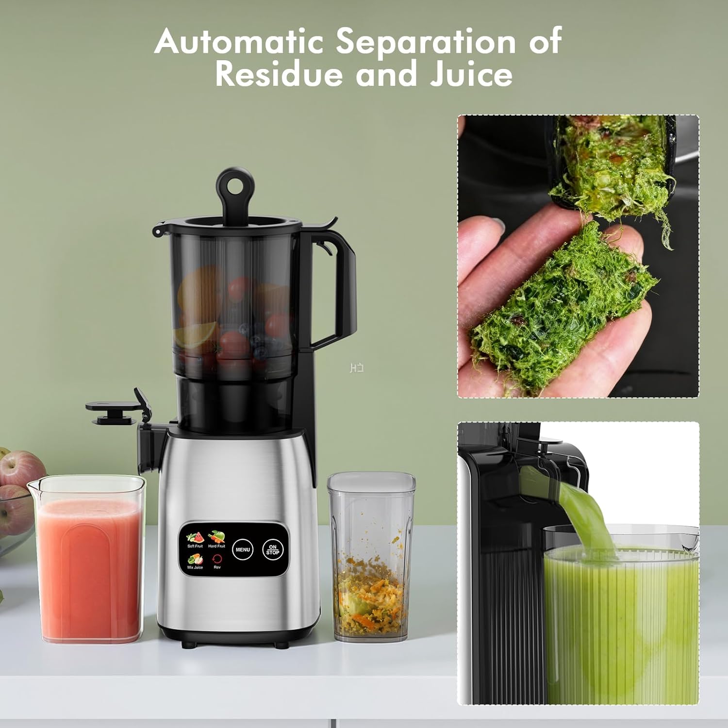 WAA Cold Press Juicer 5.4" Extra Wide Feed Chute,Slow Masticating for Whole Fruits & Veggies