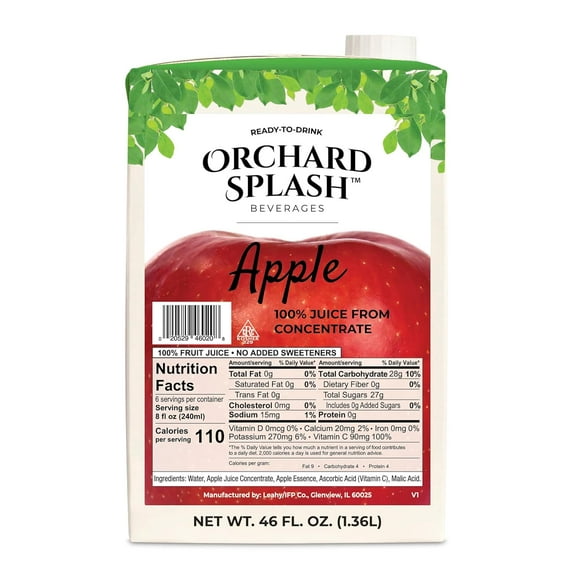 Orchard Splash 46oz Ready to Drink Juice (12 Aseptic Cartons per Case) (Apple 100%)
