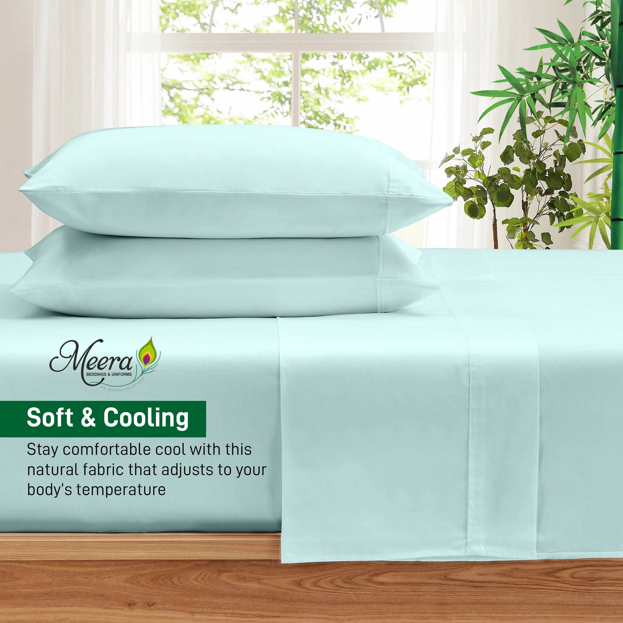 MEERA BEDDING & UNIFORMS Extra Soft Bamboo Bed Sheet 1 flat, 2 pillowcase, Moisture Wicking, Cooling, Breathable-King Size Bed Sheet