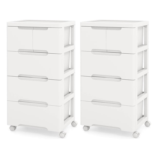 Costway 2 PCS 5-Drawer Plastic Rolling Storage Cart with 4 Universal Wheels Dresser Cabinet