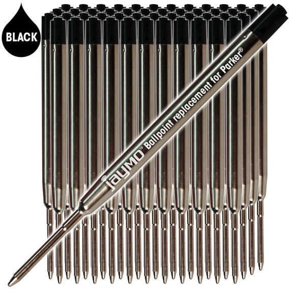 Jaymo Replacement for Parker 1950369 and Bastion - Measures 3.875 in / 98 mm Long - G2 Ballpoint Pen Refill - 48 Black
