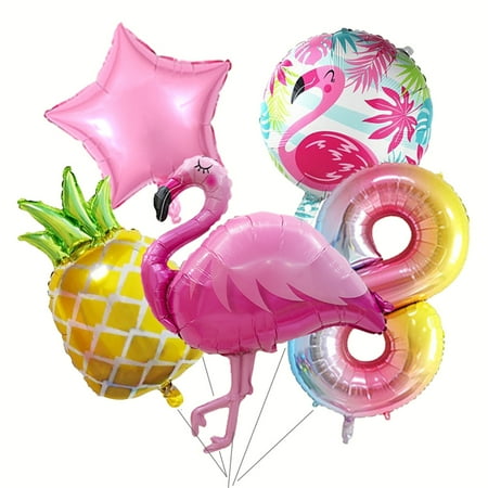 Tropical Flamingo Pineapple Foil Set Number 8 Color Number Balloon Girl Birthday Hawaiian Party Baby Shower Decoration