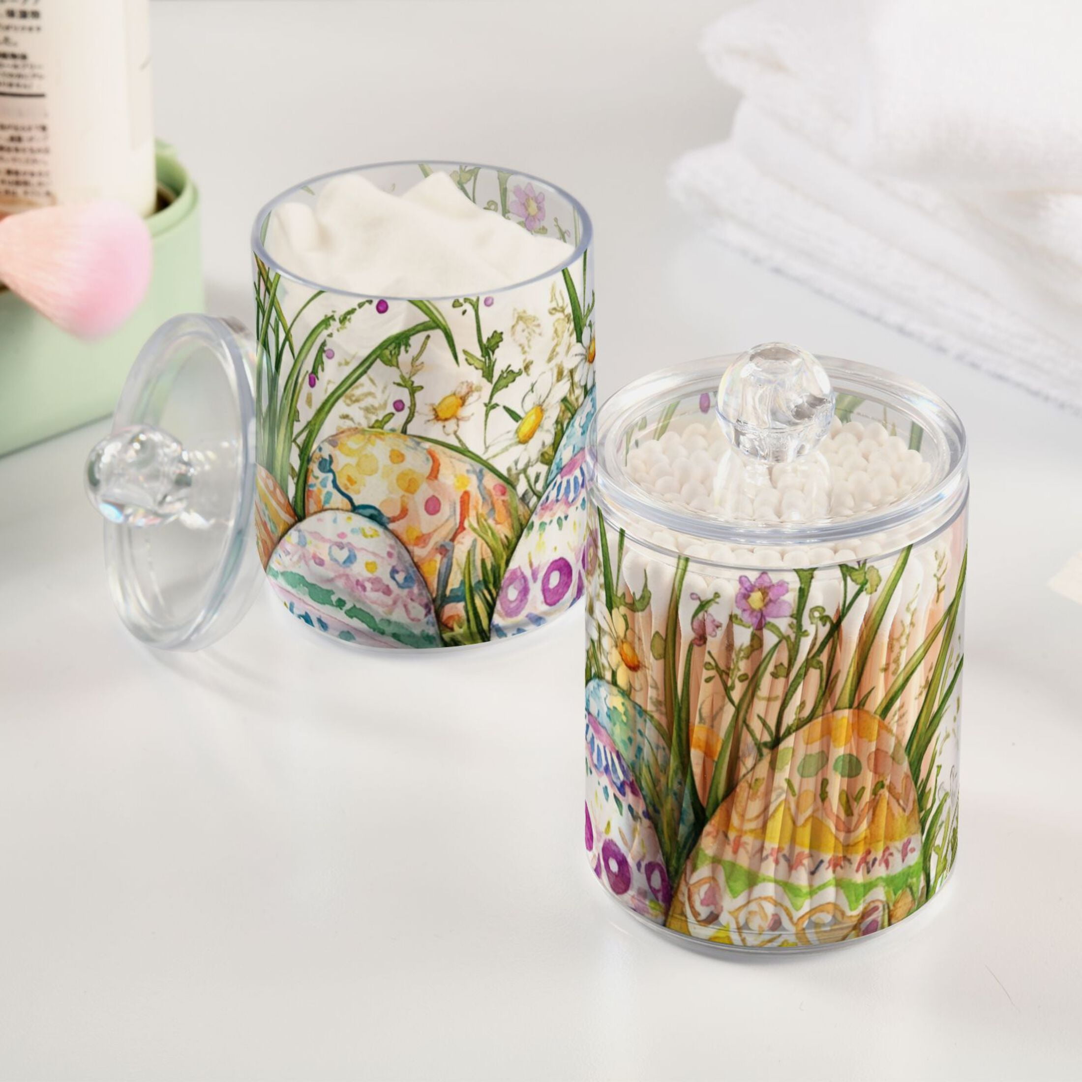 Ckdifva Easter Eggs Flowers Storage Jar with Lid Acrylic Organization Storage Containers Set of 4