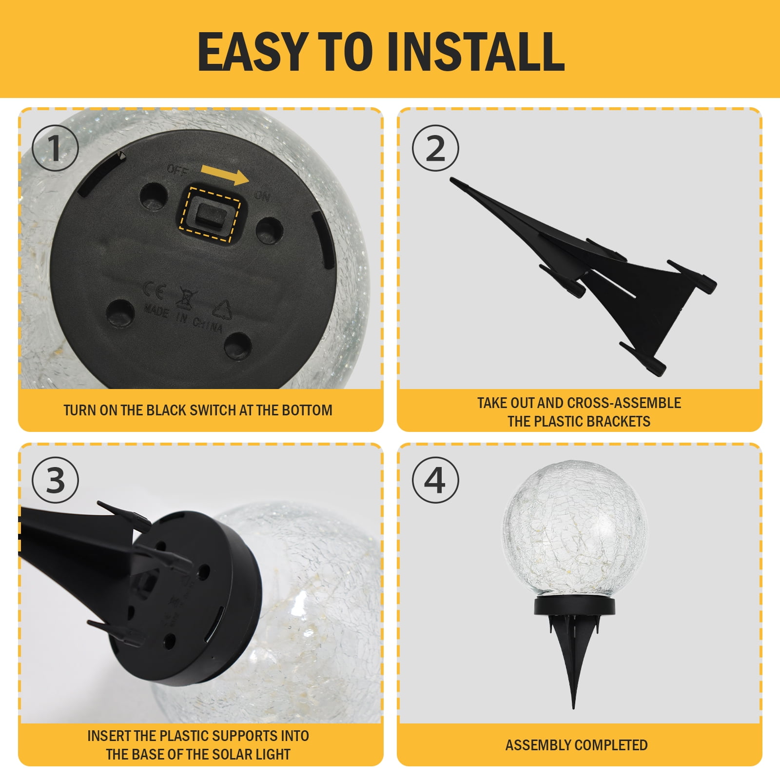 Garden Solar Ball Lights Outdoor Waterproof, 50 LED Cracked Glass Globe Solar Powered Ground Lights for Path Yard Patio Lawn - Solar Lights Outdoor, Christmas Decoration Landscape Warm White (2 Pack)