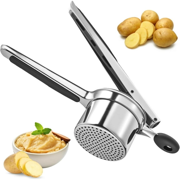 Potato Ricer and Masher Stainless Steel, Large 15 oz Heavy Duty Ricer for Mashed Potatoes, Potato Press Masher with Silicone Handle, Professional Kitchen Press Tool for Potatoes Vegetables and Fruits
