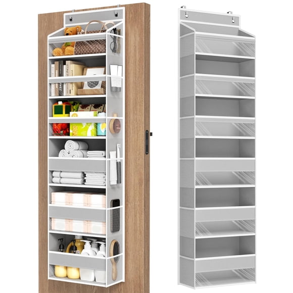 Organizador para colocar sobre la puerta Mefirt con 6 estantes y 6 bolsillos, color gris