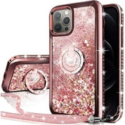 Silverback For Apple iPhone 13 Pro Max Case with Ring Stand Moving Liquid Holographic Glitter Phone Case with Kickstand Bling Diamond Protective Case​-Rose Gold