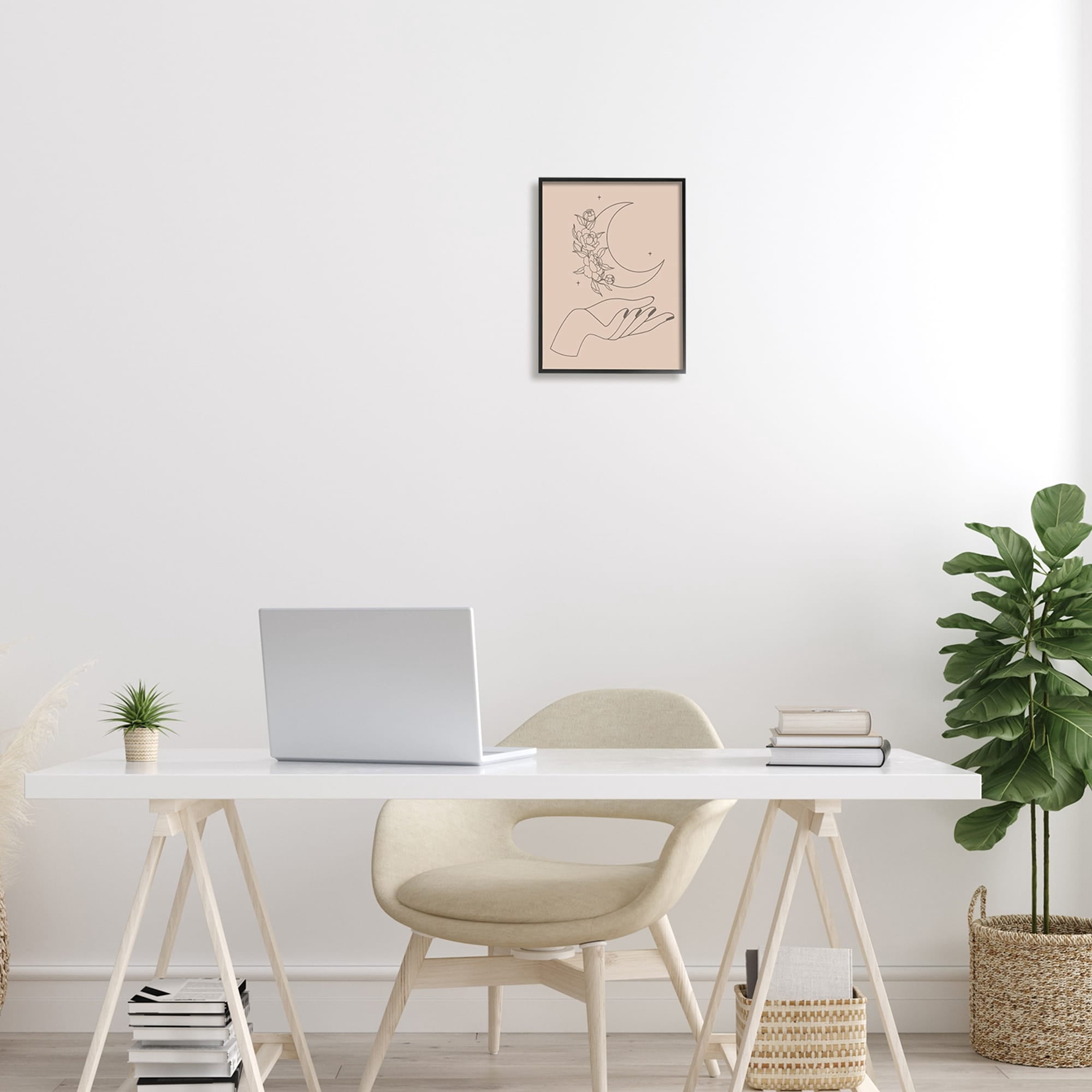 Stupell Industries Mystical Floral Roses Moon Palm Line Drawing Framed Wall Art, 24 x 30, Design by JJ Design House LLC