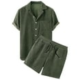 thumbnail image 3 of VBTAPA Men's 2 Piece Summer Outfits Corduroy Short Sleeve Shirts and Shorts Set Casual Beach Suit Soft Comfy Lounge Sets Army Green L, 3 of 7