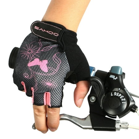1 Pair Female Half Finger Cycling Gloves Bike Gauntlets Bicycle Mitten Black & Pink