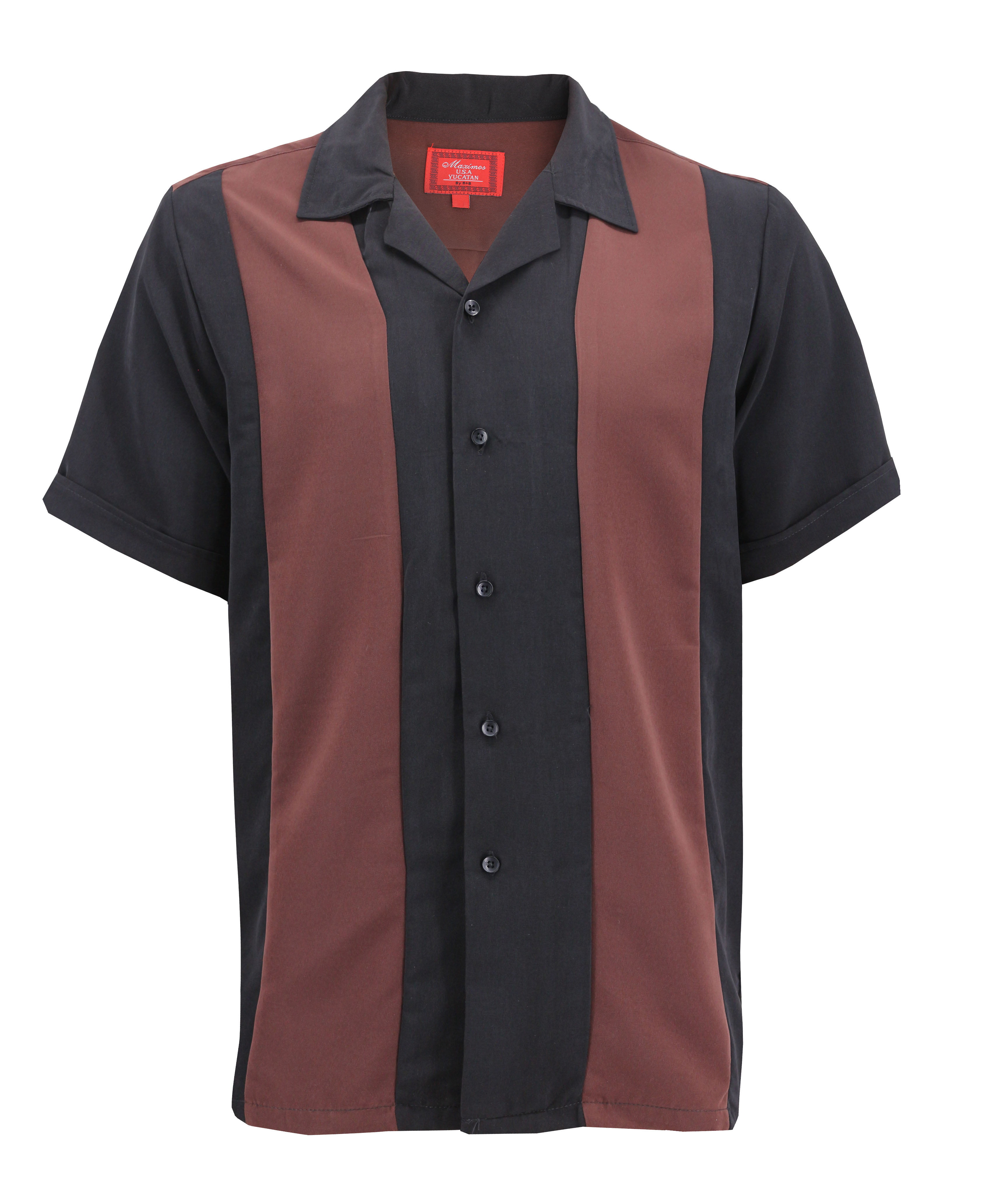 Maximos - Men's Two Tone Bowling Casual Dress Shirt (Dark Brown / Black