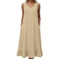thumbnail image 1 of TaTaai Women's V-Neck Maxi Dress Sleeveless Linen Feel Solid Color Casual Pocket Detail Slip Dress Loose Fit Summer Dress Gift, 1 of 5