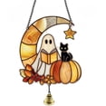 thumbnail image 2 of HHJZPR Ghost Acrylic Hanging Bell Ornament, 7.87×7.87in Stained Glass Style Reading Ghost Moon Pumpkin Window Hanging Decor with Metal Bell, Halloween Spooky Indoor Porch Wall Ornament, 2 of 6