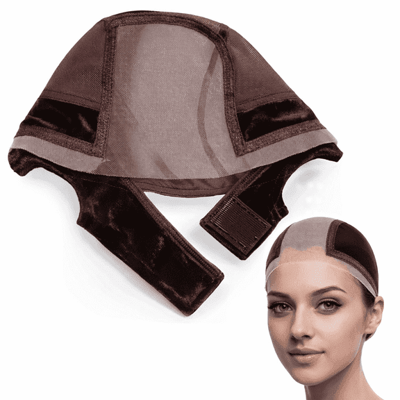 Wig Grip Cap for Glueless Wig, Adjustable Lace Front Caps with Band Women Brown