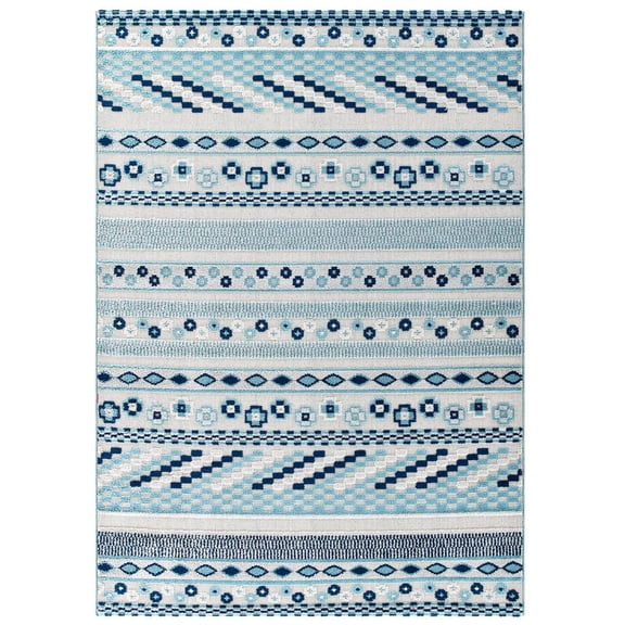 Modway Reflect 94.5x122" Cadhla Geometric Lattice Area Rug in Ivory and Blue