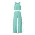 thumbnail image 6 of Mifsaly 2 Piece Linen Sets for Women Summer Casual Vacation Beach Matching Outfits Crop Tank Top and High Waisted Wide Leg Pants with Pockets Light Blue,XXXL, 6 of 7