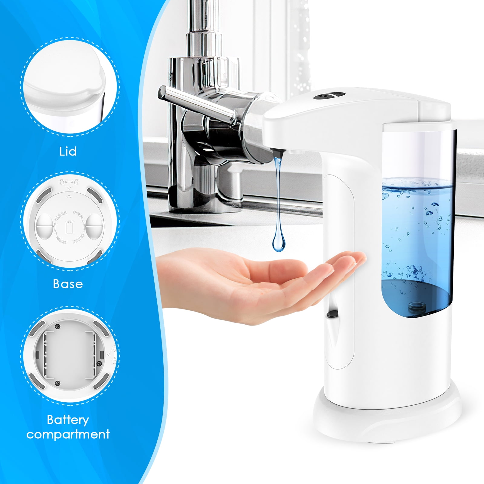 Soap Dispenser, AMIR Hand Soap Dispenser Waterproof Automatic Soap Dispenser for Kitchen Bathroom Facial Cleanser Washroom White