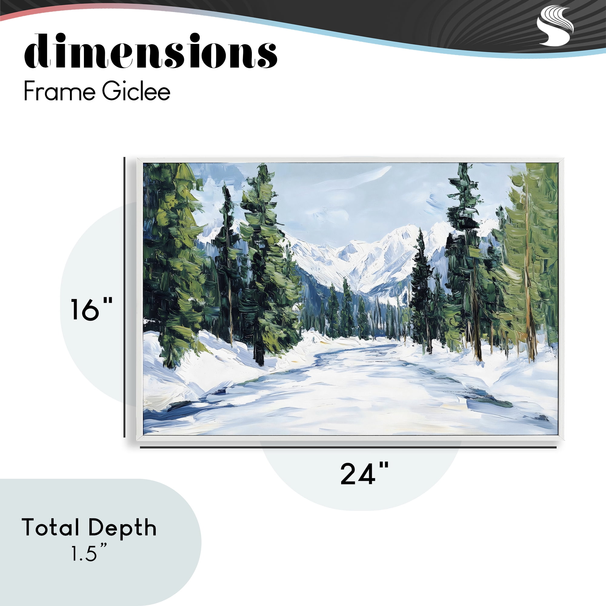 Snowy Tall Tree Pass White Framed Giclee Art, design by Petal Prints Design