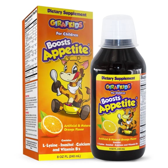 GirafKids Appetite Booster Syrup for Kids with L-Lysine and B Vitamins, Orange Flavor, 8 Fl Oz -  Supports Healthy Appetite and Daily Energy, 24 Servings, Ages 4 