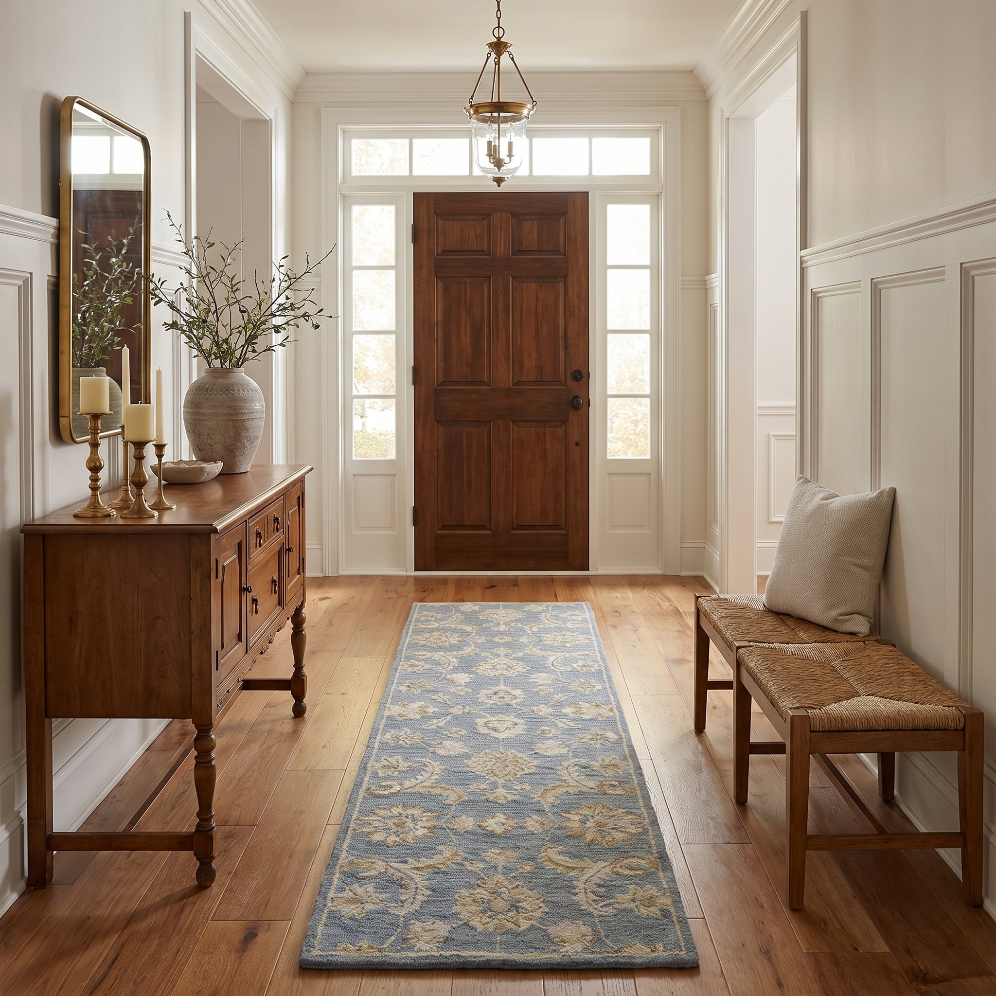 Ox Bay Elaine Floral Classic Hand-Tufted Wool Indoor Runner Rug, Stone Blue/Beige, 2'6" x 8'