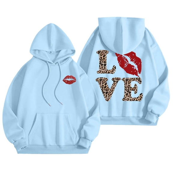 Women's Hoodies Sweatshirts Graphic Word Hoodie for Women Long Sleeve Sweatshirt Top with Preppy Style for Everyday Comfort Blue M