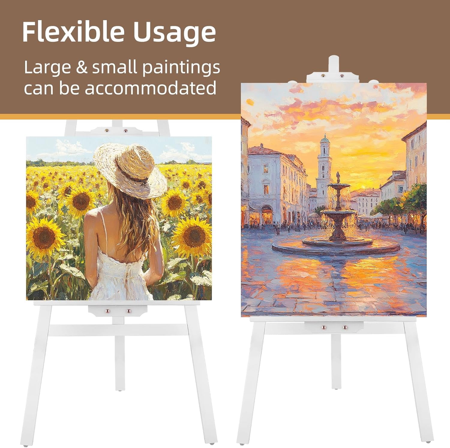 LAVFOX Adjustable Wooden Easel Stand for Painting Canvas, Folding Art Display Easel for Wedding Sign and Poster, Fits Up to 42 Inches, White