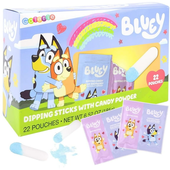Bluey Dipping Sticks, Valentines Classroom Exchange Kit, 22 Pouches, 6.52 Ounce Box