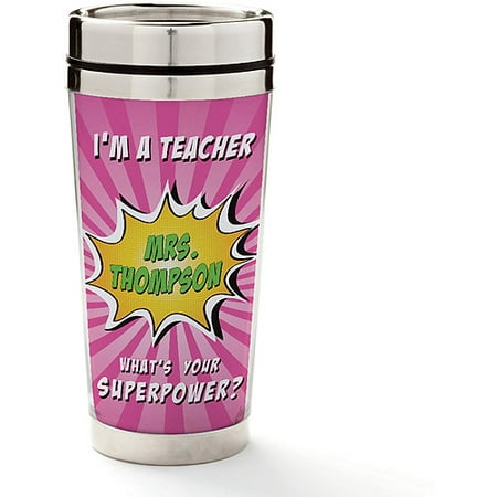 personalized teacher pink coffee travel mug super teacher