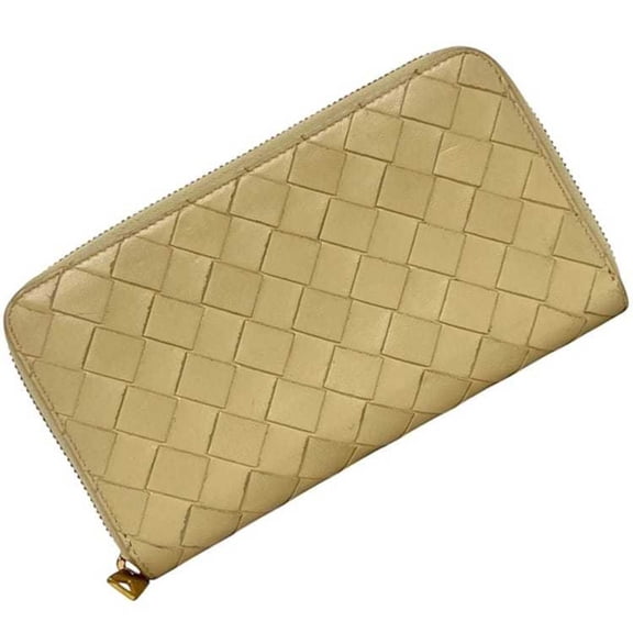 Pre-Owned Bottega Veneta Round Long Wallet ec-25205 Beige Intrecciato Leather A00162436V...