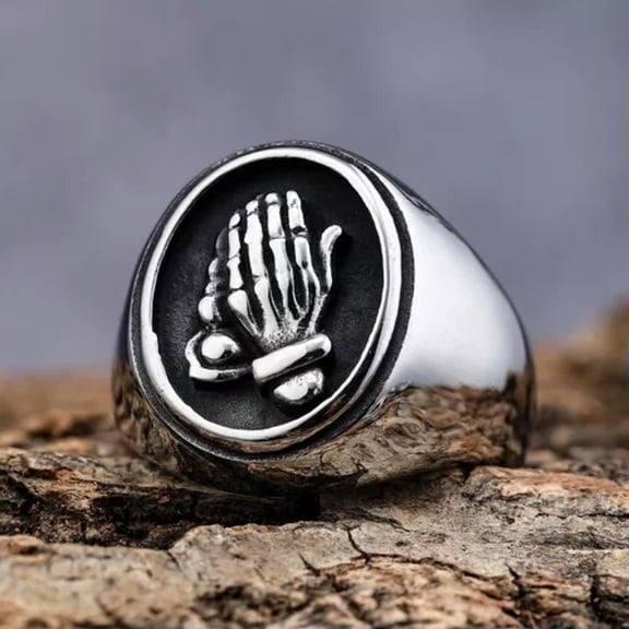 HOOUN Men's The Praying Hands Signet Ring Stainless Steel Gothic Biker Cool Punk Ring-7