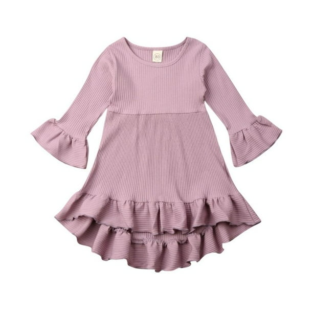 Luiryare Toddler Baby Girl Knitting Dress Long Sleeve Solid Color Ruffle One Piece Dress Walmart Com Walmart Com