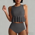 thumbnail image 7 of Sokhug Womens Ruffled Hem Two Piece Swimsuit High Neck Sleeveless Crop Top High Waisted Bottoms Bathing Suit, 7 of 7