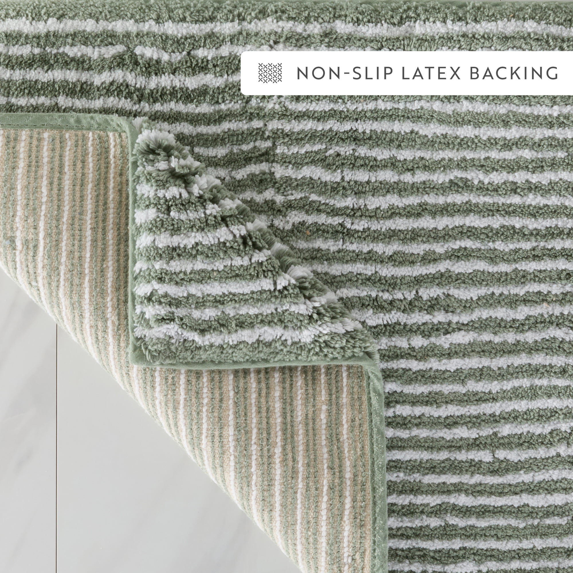 Noble Linens Pinstripe Cotton Bath Mat, 24 in x 17 in, Sage
