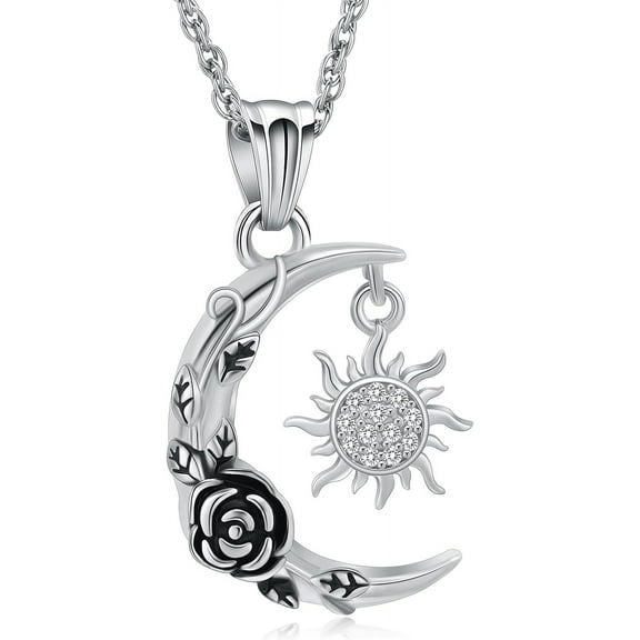 Crystal Cremation Jewelry for Ashes Crescent Moon and Sun Urn Necklace for Women Men Stainless Steel Memorial Rose Flower Ashes Pendant