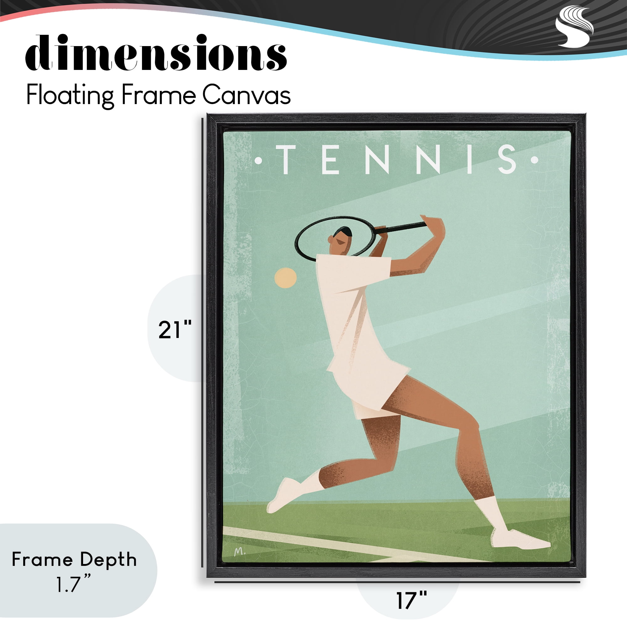Stupell Industries Vintage Tennis Swing Black Framed Floater Canvas Wall Art, design by Martin Wickstrom
