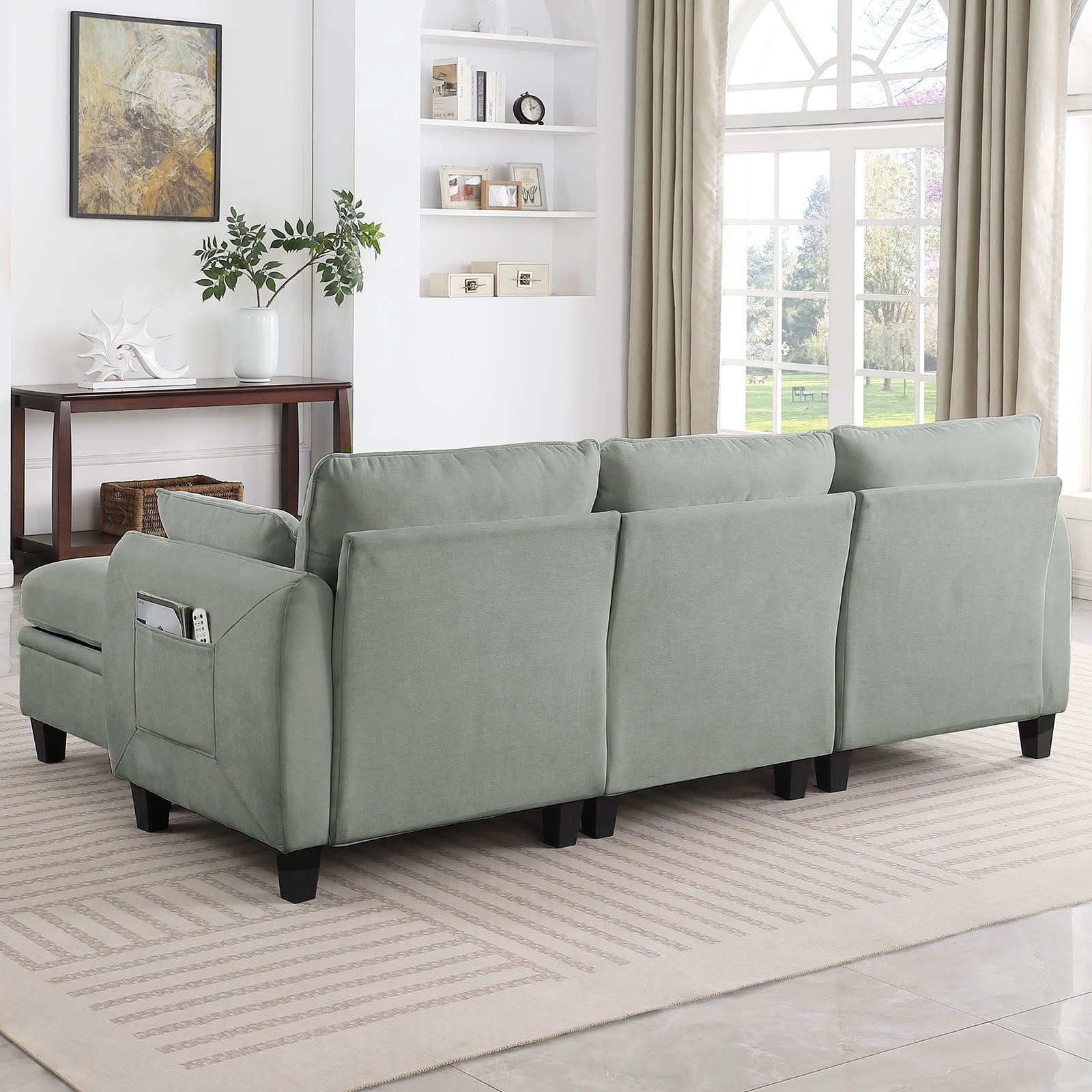 MAYEERTY 85 Inch Chenille Modular Sectional Sofa, DIY Combination Convertible Sofa with Storage Ottoman, for Living Room, Apartment