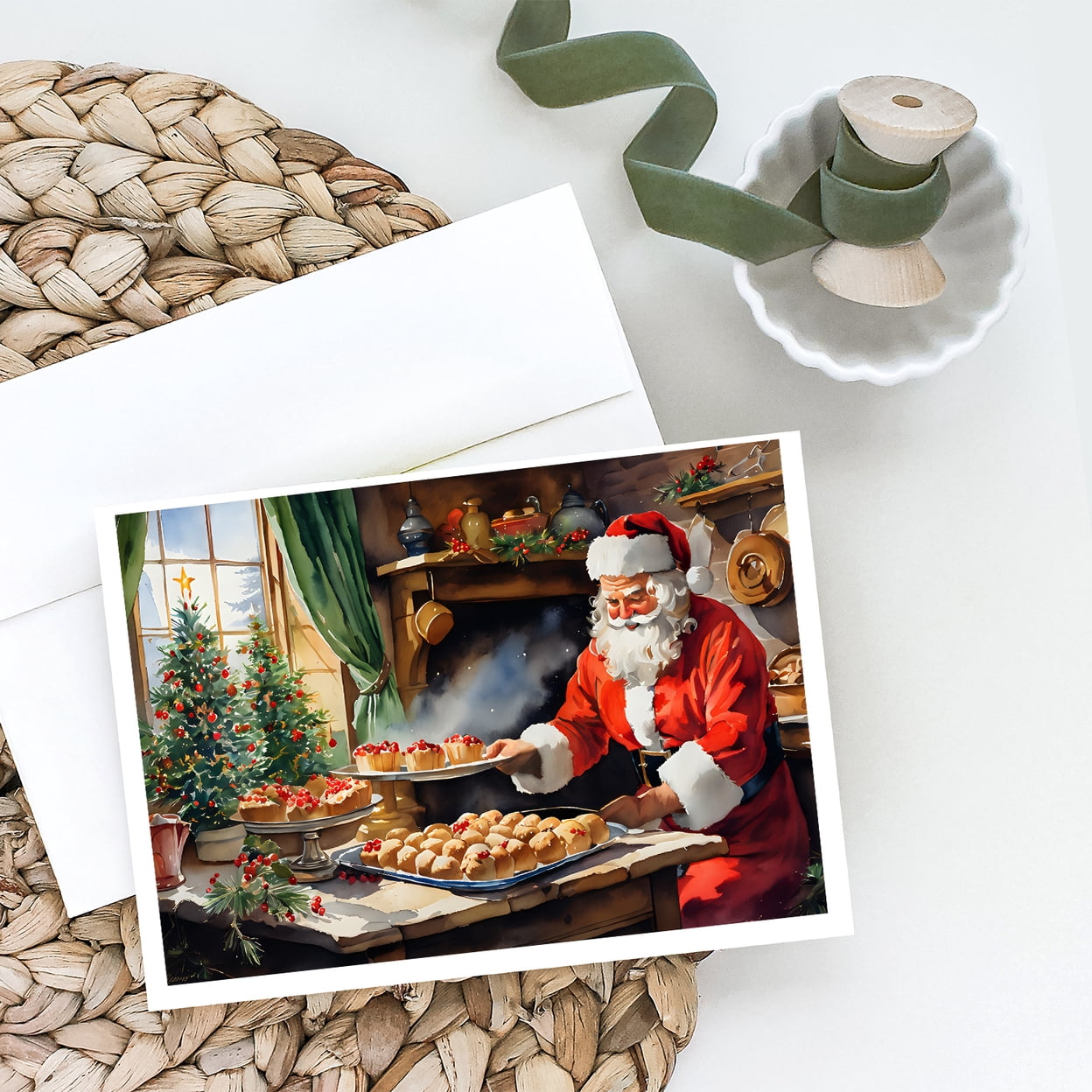Cookies with Santa Claus Greeting Cards Pack of 8 7 in x 5 in