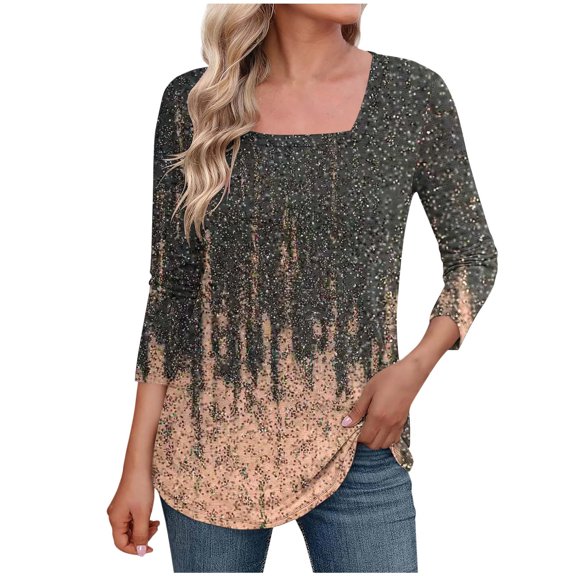 Ruimatai Women's Floral Print Square Neck Three-Quarter Sleeve Blouse Casual Loose Fit Tunic Top Summer Boho Style