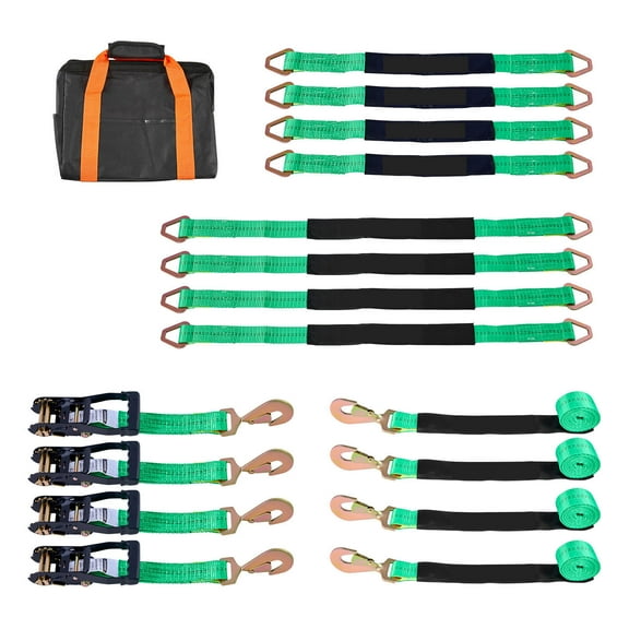 KFFKFF Wheel Chock Tie-Down Kit, Axle-Style Trailer Strap, Vehicle Tie-Down System with Spring Hook, 10,009 lbs Break Strength & 3,333 lbs Working Load Capacity for Securing Motorcycles, ATVs, UTVs