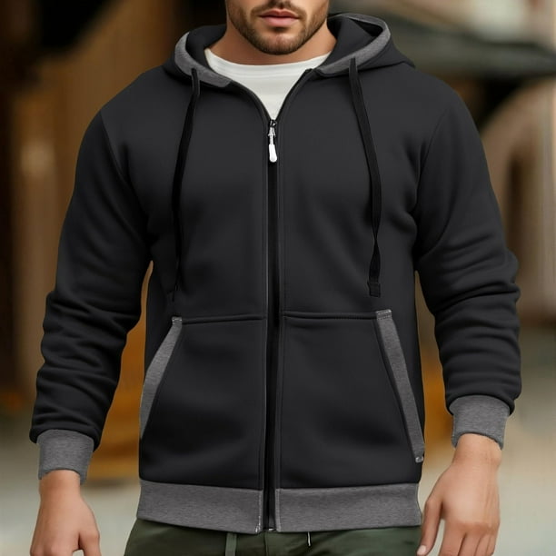 MHFRRA Sudadera con Capucha y Bolsillos para Hombre, Ligera, Informal, Cómoda, Estilo Urbano, Deportiva, con Capucha Negro