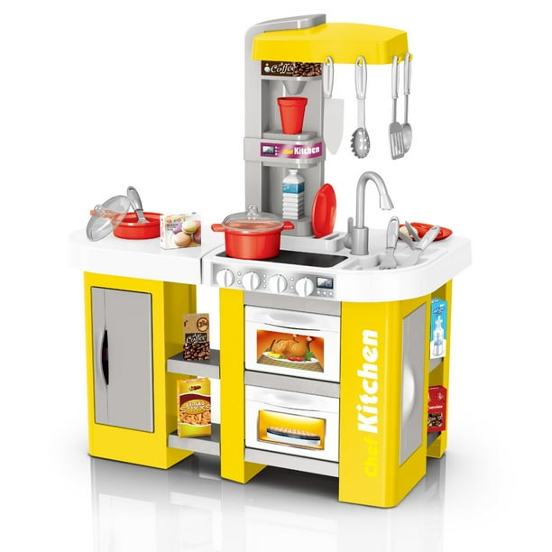 Ranliy Role Play Kitchen Playset Pretend Food Kitchen Toys For Toddlers Toy Accessories Set W Real Sounds And Lights For Kids Girls Boys Walmart Com Walmart Com