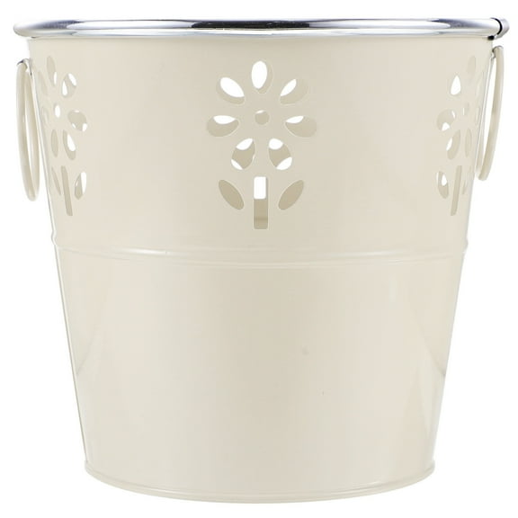 HEMOTON Outdoor Vase Tin Succulent Flower Pot Sturdy Flower Pot 16.4X14.8CM Beige