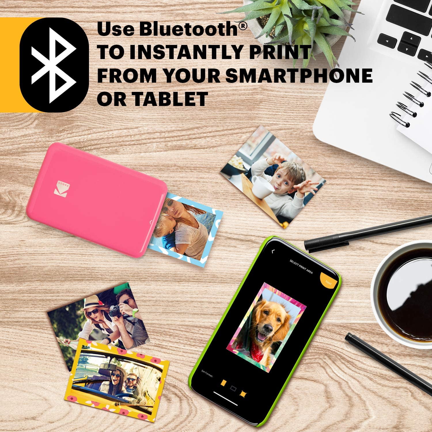 KODAK Step Instant Photo Printer with ZINK Technology, Bluetooth/NFC, Portable, Pink