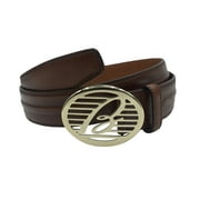 Brioni Men's Medium Brown Leather Logo Gold Buckle Belt (95)