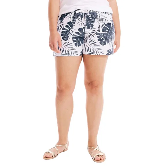 Nautica Ladies' Linen Blend Pull-On Shorts (Navy/White Floral, X-Large)
